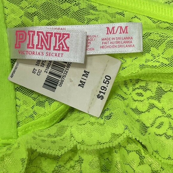 Victorias Secret Pink Lace Bandeau Top Neon Green M/M - Picture 4 of 7